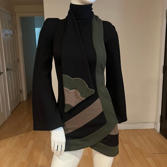 60'S VINTAGE DIANA LESLIE PANEL BELL SLEEVE MINI DRESS SIZE XS XSMALL - Picture 1 of 8